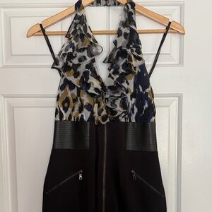 Chic Animal Print & Faux Leather Zip Dress